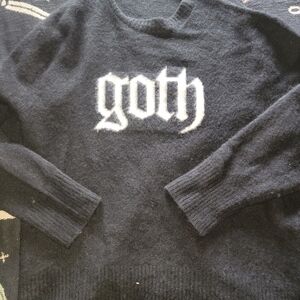 All Saints Black Sweater with White Goth Print